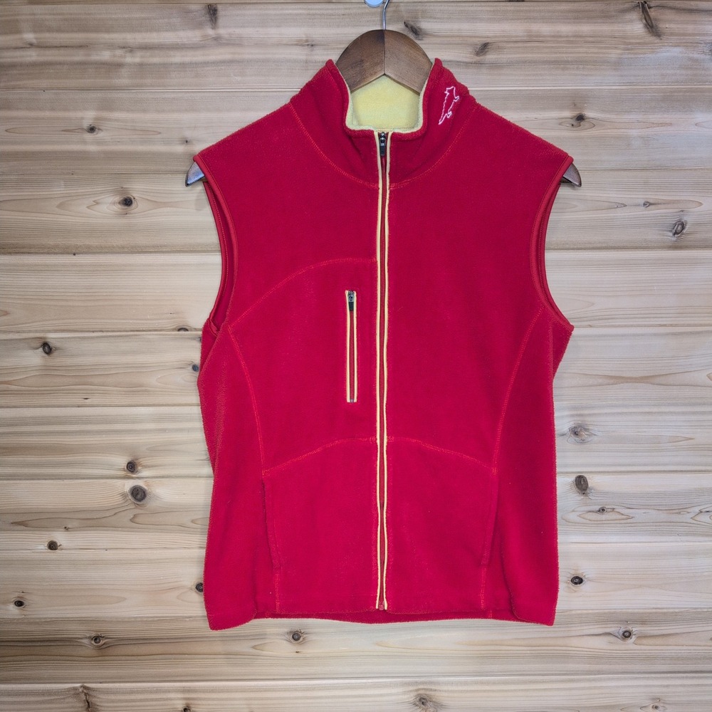 Horny Toad Womens Red Fleece Full Zip Vest Mock Neck Red Yellow Size M